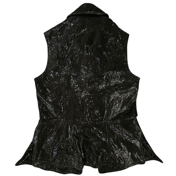 VTG Carlisle Women’s Size 6 100% Genuine Shiny Leather Collared Whimsigoth Vest - Picture 3 of 16